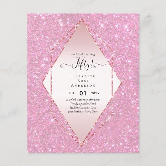 50. Geburtstagsparty Einladungen Glitzer Glamour Flyer (Vorne)
