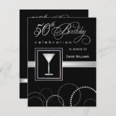 50. Geburtstagsparty Einladungen - Schwarz und Sil (Vorne/Hinten)