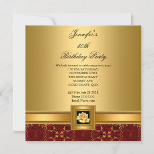 50. Geburtstagsparty Elegant Red Gold Black Einladung