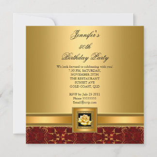 50. Geburtstagsparty Elegant Red Gold Black Einladung