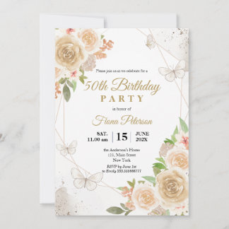 50. Geburtstagsparty Elegantes Blumengeflecht Einladung