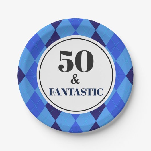 50. Geburtstagsparty Fantastische Mens Blue Pappteller (Vorderseite)