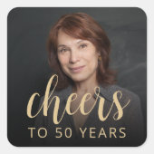 50. Geburtstagsparty Foto Cheers Quadratischer Aufkleber (Vorderseite)