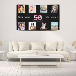 50. Geburtstagsparty Foto Collage Schwarz Banner