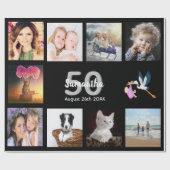 50. Geburtstagsparty Foto Collage Schwarz Geschenkpapier (Flach)