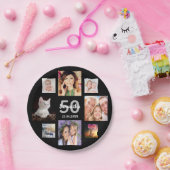 50. Geburtstagsparty Foto Collage Schwarz Pappteller (Party)