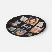 50. Geburtstagsparty Foto Collage Schwarz Pappteller (Schrägansicht)