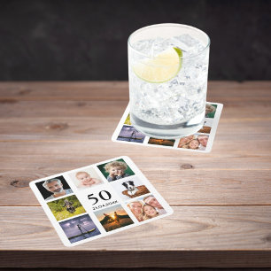 50. Geburtstagsparty Foto Collage Typ Rechteckiger Pappuntersetzer