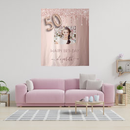 50. Geburtstagsparty Foto Rose Gold Glitzer pink Wandteppich
