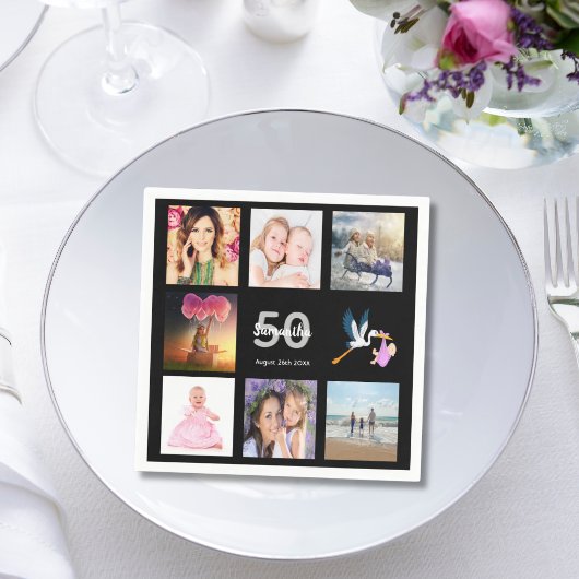 50. Geburtstagsparty Foto schwarz Collage Serviette