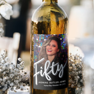 50. Geburtstagsparty Foto schwarz silber Weinetikett