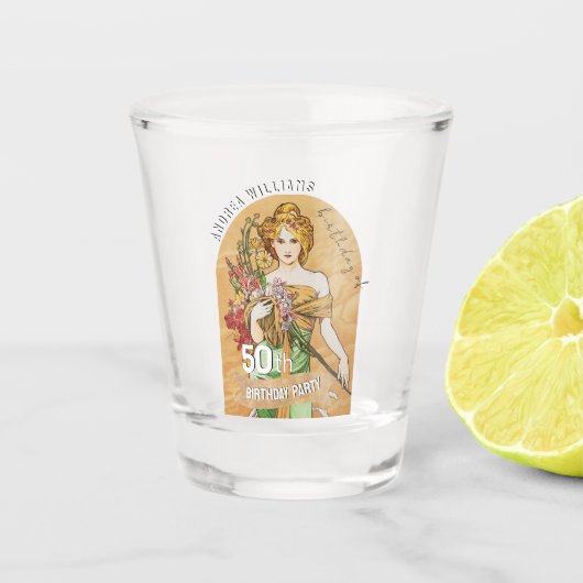 50. Geburtstagsparty, Frühlingsgöttin, Vintage Kun Schnapsglas (Vorderseite)