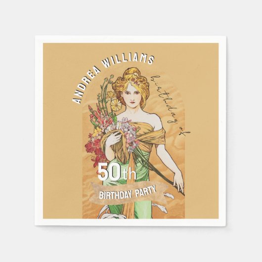 50. Geburtstagsparty, Frühlingsgöttin, Vintage Kun Serviette (Vorderseite)