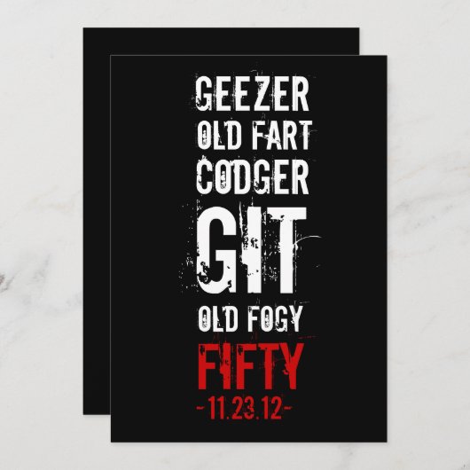 50. Geburtstagsparty Geezer Einladung (Vorne/Hinten)