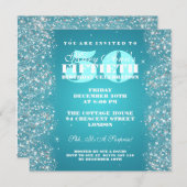 50. Geburtstagsparty Glitzer Türkis Einladung (Vorne/Hinten)
