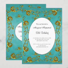 50. Geburtstagsparty Gold Aquamariner Klassiker Einladung