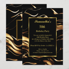 50. Geburtstagsparty Gold Black Abstrakte Einladun Einladung
