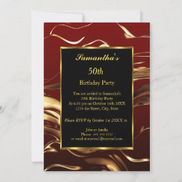 50. Geburtstagsparty Gold Black Burgundy Abstrakt Einladung