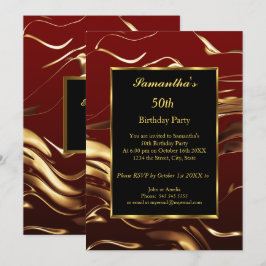 50. Geburtstagsparty Gold Black Burgundy Abstrakt Einladung