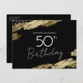 50. Geburtstagsparty Gold Black Einladung Postkarte (Vorne/Hinten)