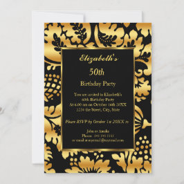 50. Geburtstagsparty Gold Black Floral Einladung