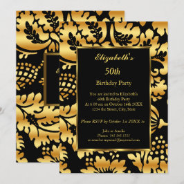 50. Geburtstagsparty Gold Black Floral Einladung