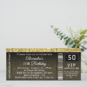 50. Geburtstagsparty Gold/Black Ticket Einladung (Stehend Vorderseite)