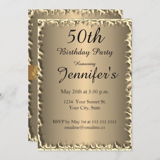 50. Geburtstagsparty Gold Einladung (Vorne/Hinten)