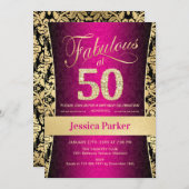 50. Geburtstagsparty - Gold Pink Black Einladung (Vorne/Hinten)