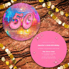 50. Geburtstagsparty Gold Pink Glitzer Disco Ball Einladung