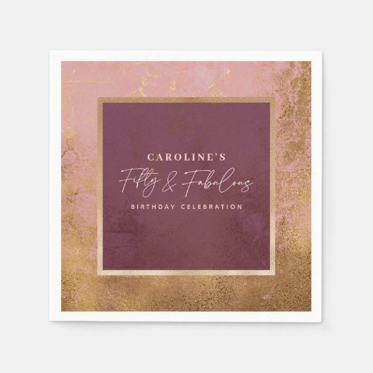 50. Geburtstagsparty Gold & Pink Serviette (Vorderseite)