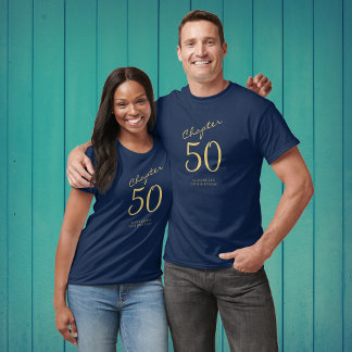 50. Geburtstagsparty Gold Script Blue T-Shirt