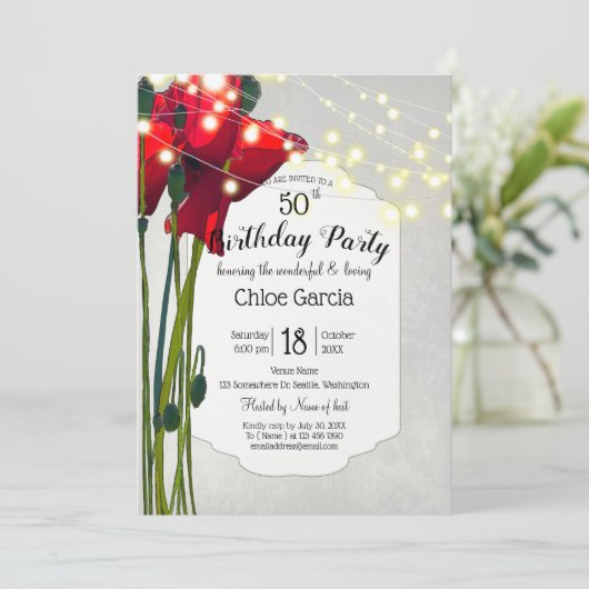 50. Geburtstagsparty | Grau Einladung (Stehend Vorderseite)