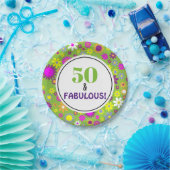 50. Geburtstagsparty Green Lila Floral Pappteller (Party)