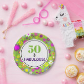 50. Geburtstagsparty Green Lila Floral Pappteller (Party)