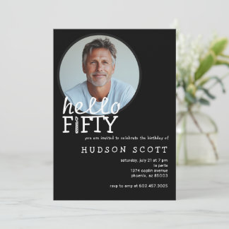 50. Geburtstagsparty Hallo 50 Foto Schwarz-weiß Einladung