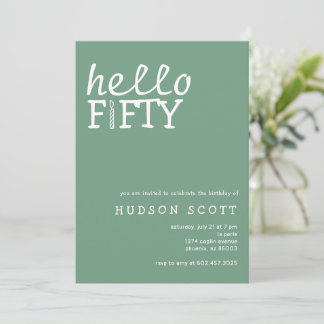 50. Geburtstagsparty Hallo 50 Moderne Szene Grün Einladung
