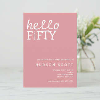 50. Geburtstagsparty Hallo 50 Modernes Rosa Einladung