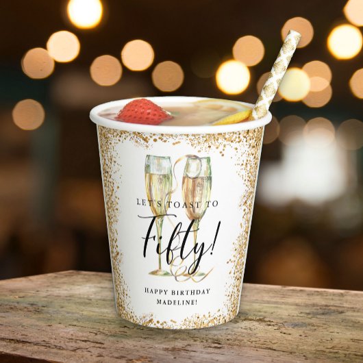 50. Geburtstagsparty im Gold Glitzer Pappbecher