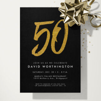 50. Geburtstagsparty Imitate Gold Glitzer Schwarz Einladung