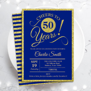 50. Geburtstagsparty - JEDES ALTER Royal Blue Gold Einladung