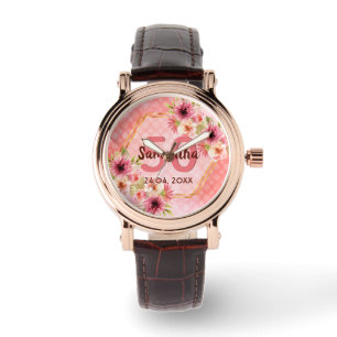 50. Geburtstagsparty Korallengold Dahlia Blume Armbanduhr