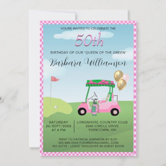 50. Geburtstagsparty Lady Golfer Thema Einladung (Vorderseite)
