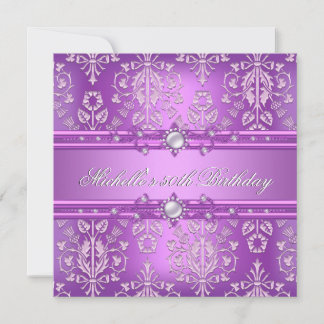 50. Geburtstagsparty Lila Pink Pearl Damask Einladung