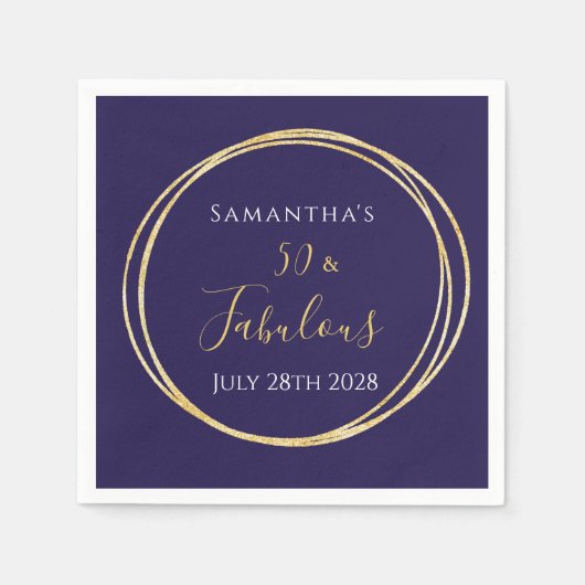 50. Geburtstagsparty Lila und Gold Serviette (Vorderseite)