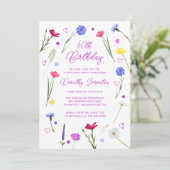 50. Geburtstagsparty Lila Wildblume Meadow Einladung (Stehend Vorderseite)