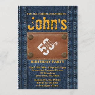 50. Geburtstagsparty Man, Einladung Denim Stil