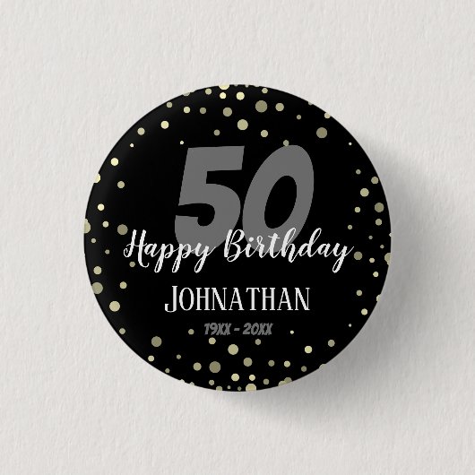 50. Geburtstagsparty mit Confetti Black Button (Vorderseite)