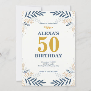 50. Geburtstagsparty mit Creme und Gold Floral Einladung