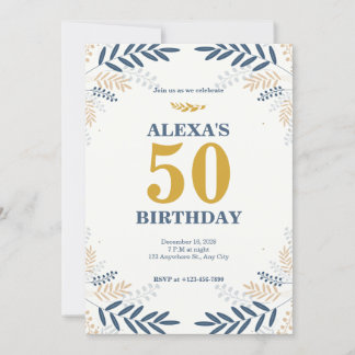 50. Geburtstagsparty mit Creme und Gold Floral Einladung